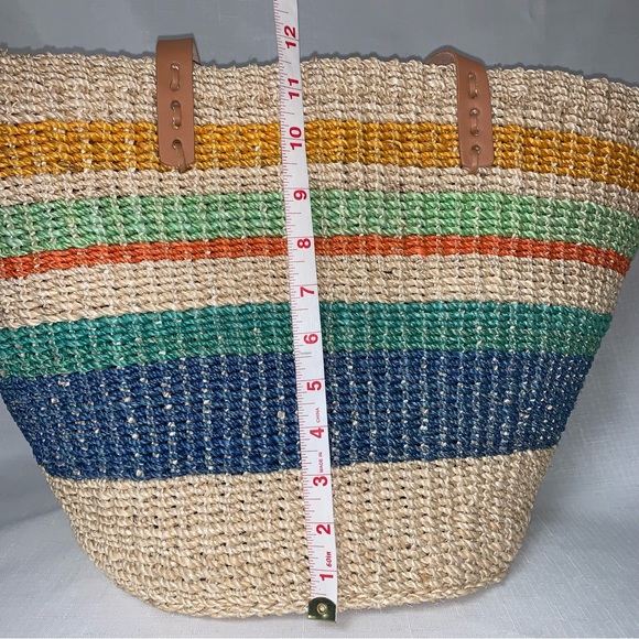 Colorful Rattan Woven Beach Tote Bag Large Summer Striped Raffia Straw Travel - Picture 8 of 13